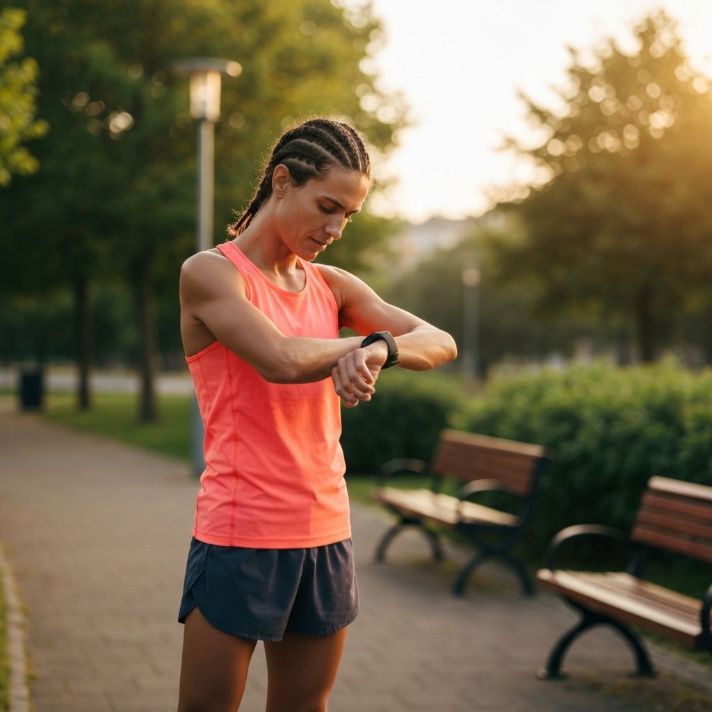 Runner checking training plan on phone
